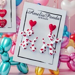 🩵 Heart Balloon Earrings - Red and White ❤️